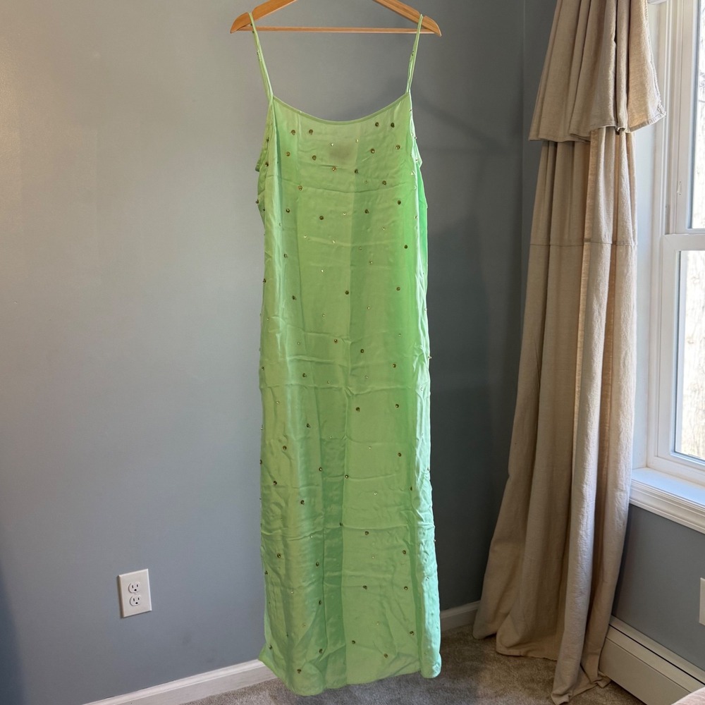 J. Crew Collection Slip Dress 16 Embellished Sheath‎ Mint Green Gold $298 Retail